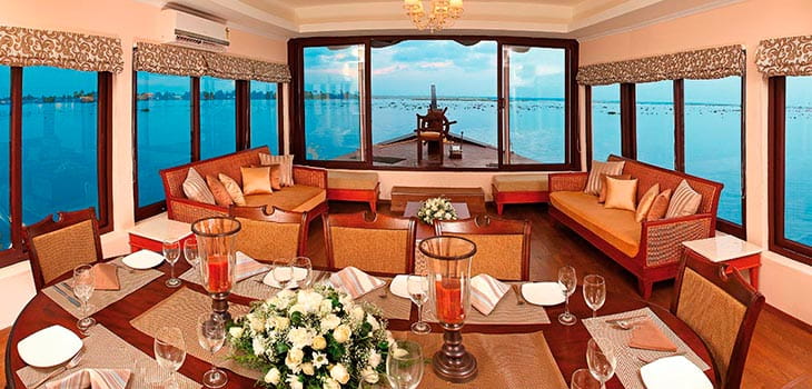 A lounge onboard a houseboat